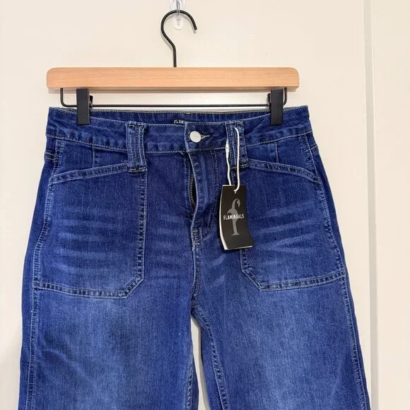 NEW Flamingals Womens High-Waist Wide-Leg Denim Jeans Size Small Casual Fit - Picture 4 of 14